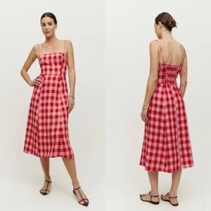 Reformation Red Plaid Midi Dress